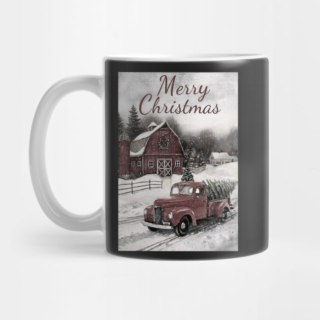 Red vintage car Christmas tree - Merry Christmas by LukjanovArt